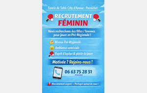 Le TTCA recherche des joueuses pour son équipe féminine !