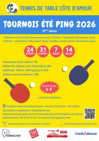 Tournois de tennis de table été 2026