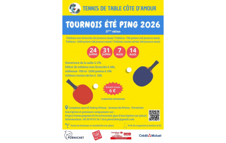 Tournois de tennis de table été 2026