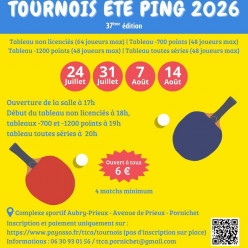 Tournois de tennis de table été 2026